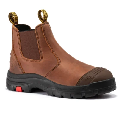 ROCKROOSTER Lumen Brown 6 inch Pull-on Leather Work Boots M-8025NB S3 SRC
